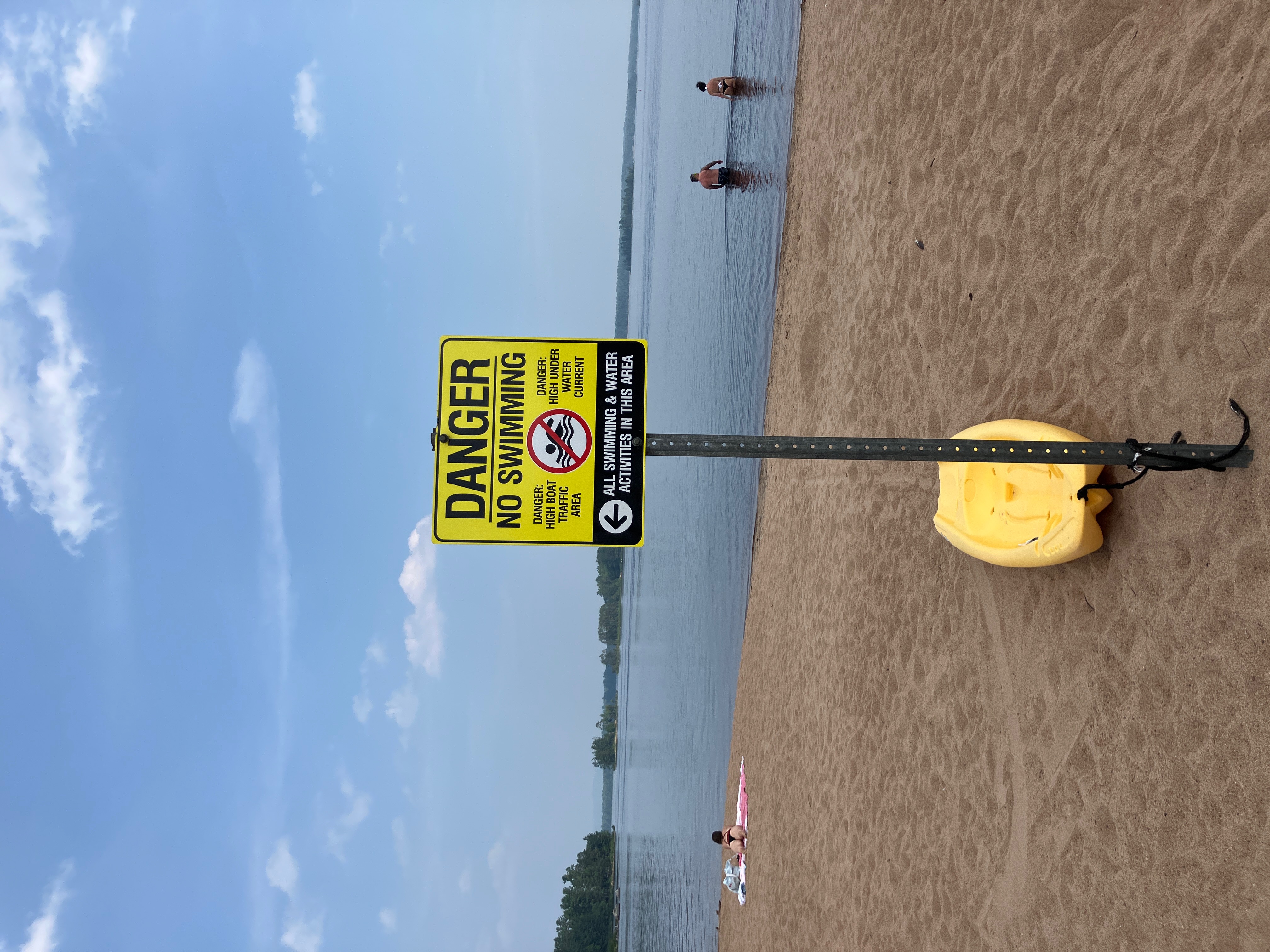 danger sign at petawawa point, no swimming beyond this area