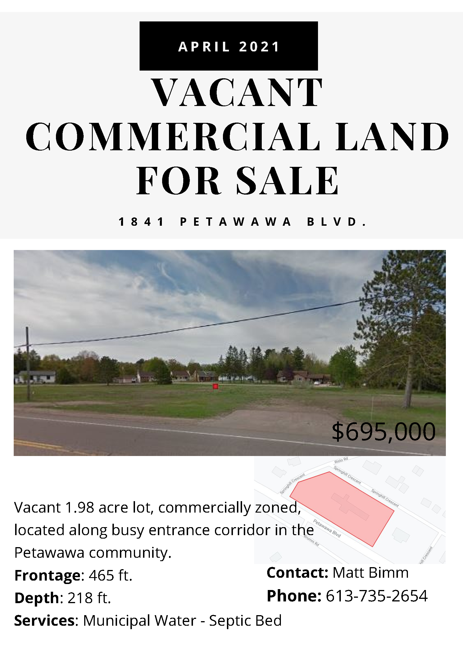 a retail sales listing for vacant commercial land in Town of Petawawa