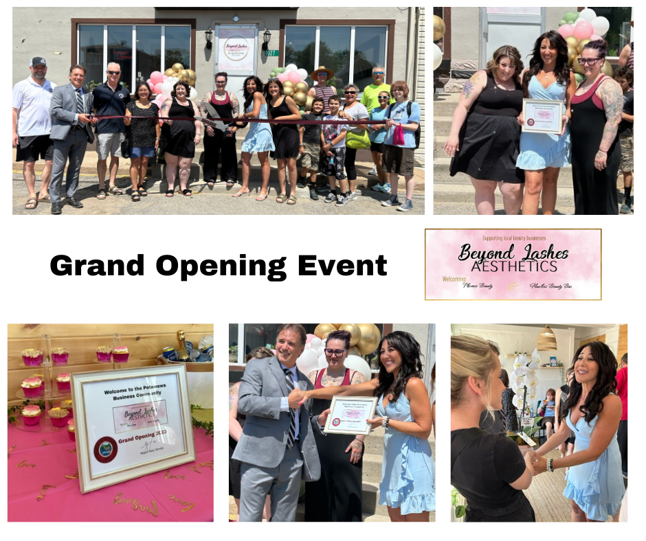 A collage image of the Beyond Lashes Aesthetics Grand Opening 