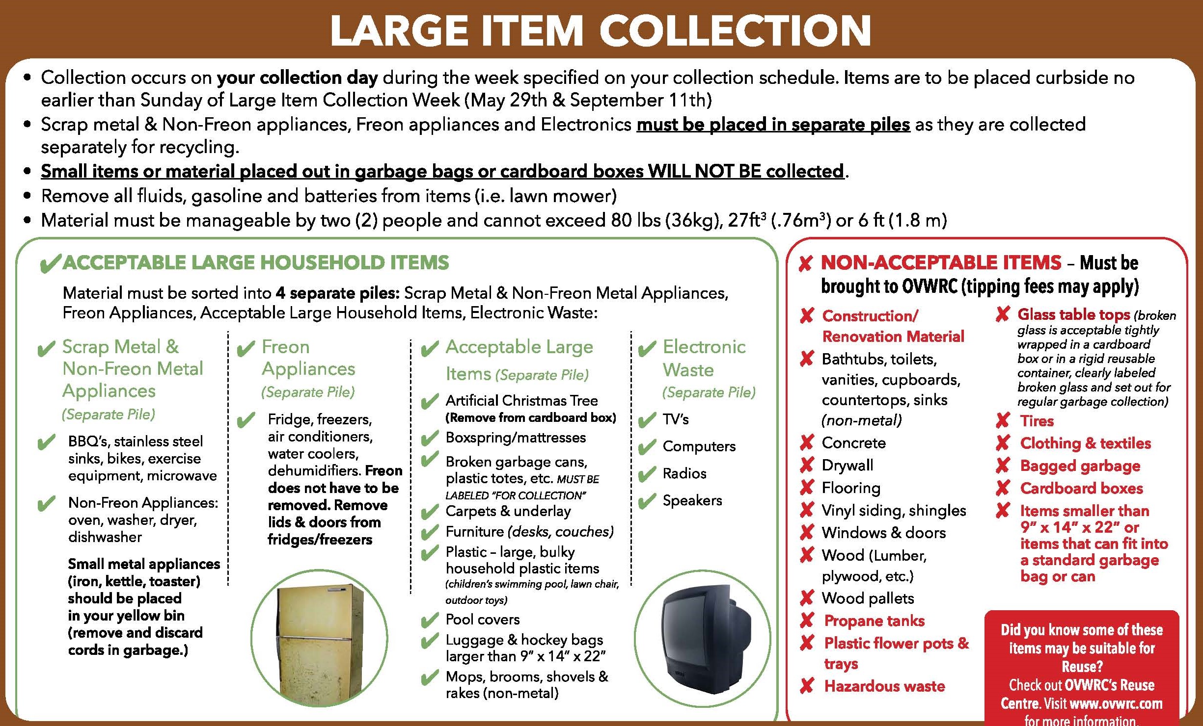 large item collection, acceptable large household items 