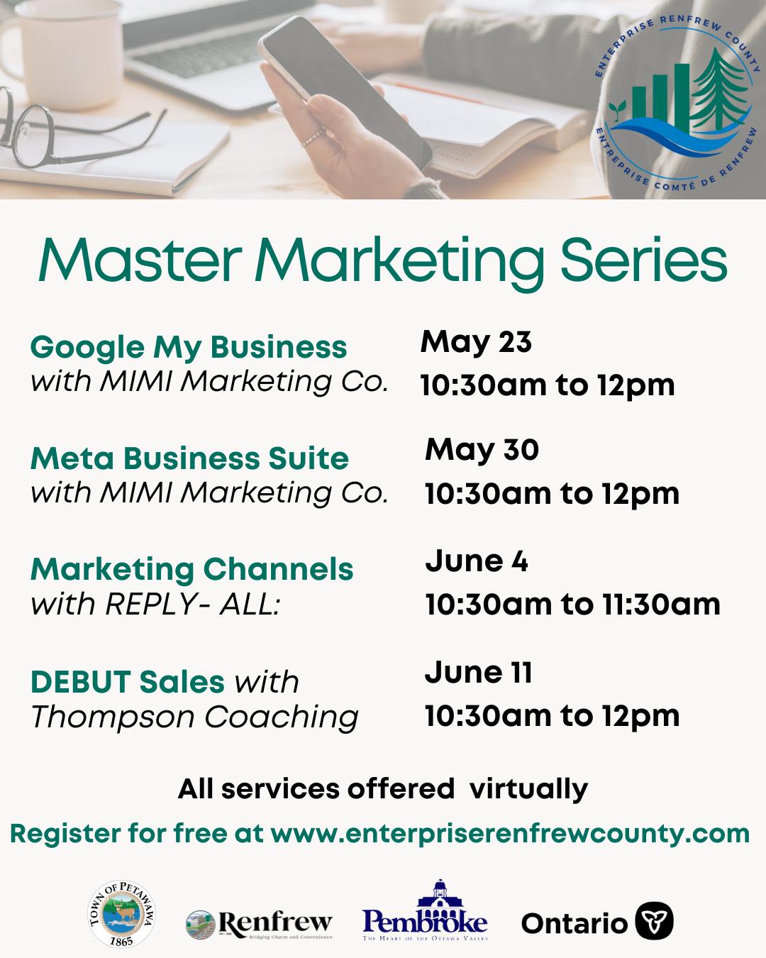 A listing of webinar dates and topics for the Master Marketing Classes
