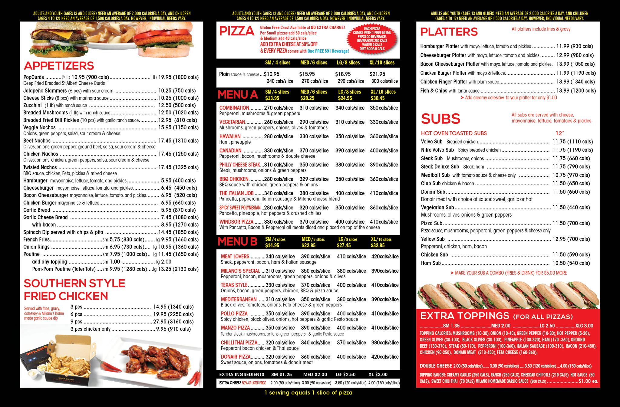 Milano Pizzeria Petawawa 2nd menu details