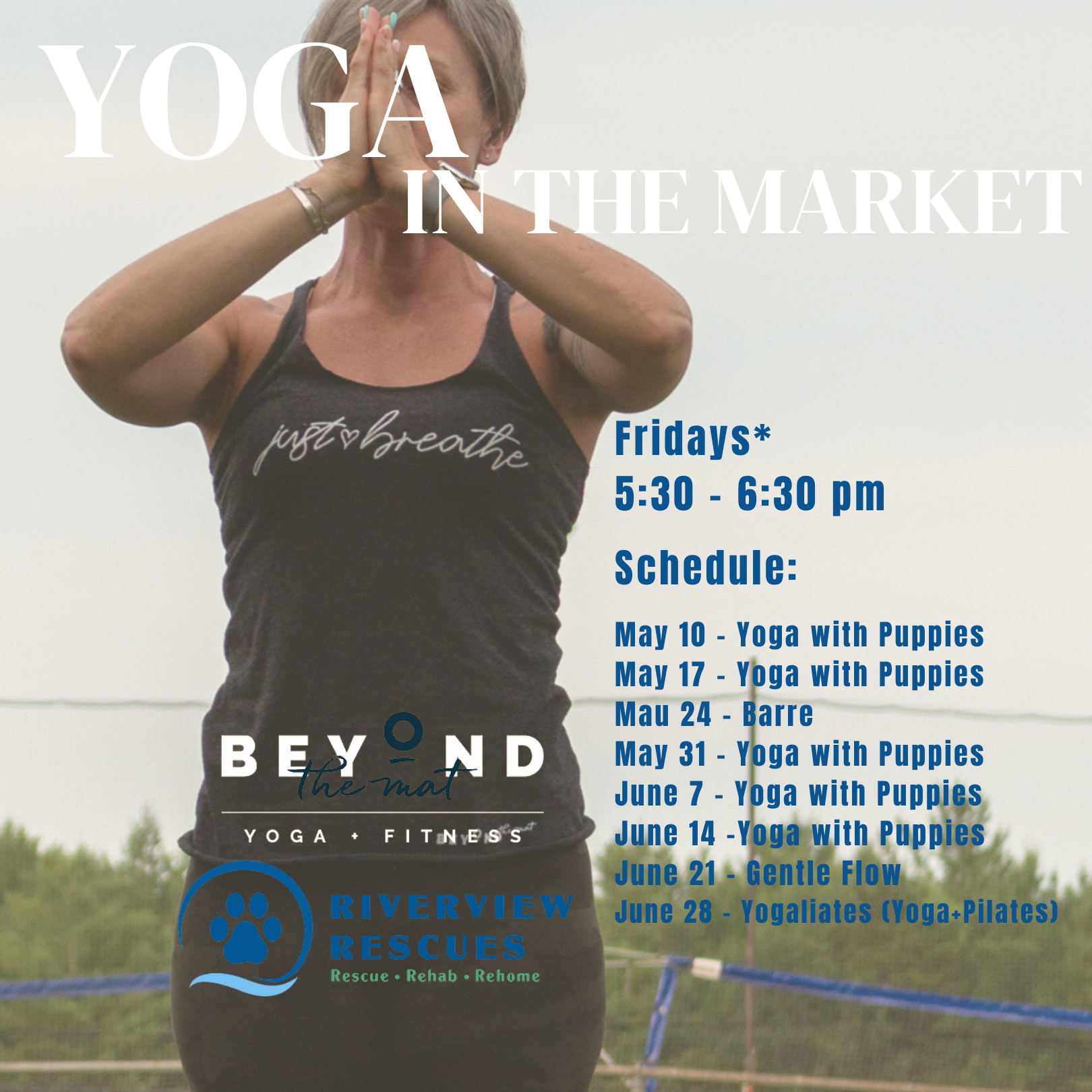 Yoga in the Market poster with schedule