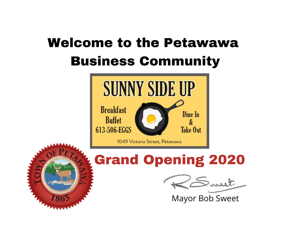 A welcome to Petawawa certificate for Sunny Side Up