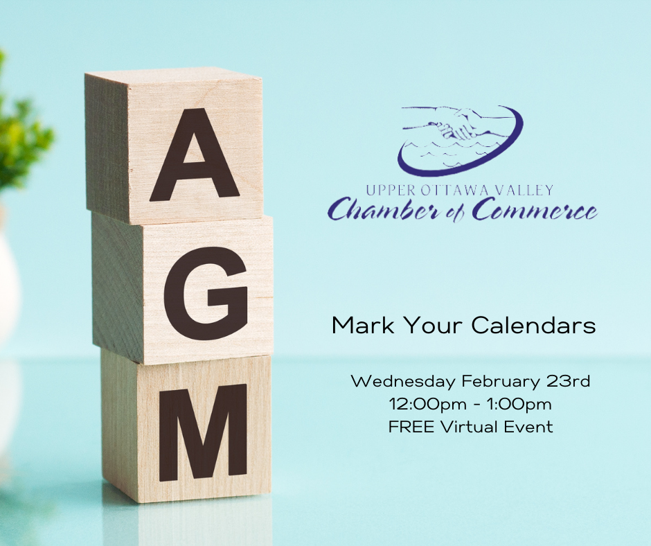 a graphic image announcing the AGM for the Upper Ottawa Valley Chamber of Commerce