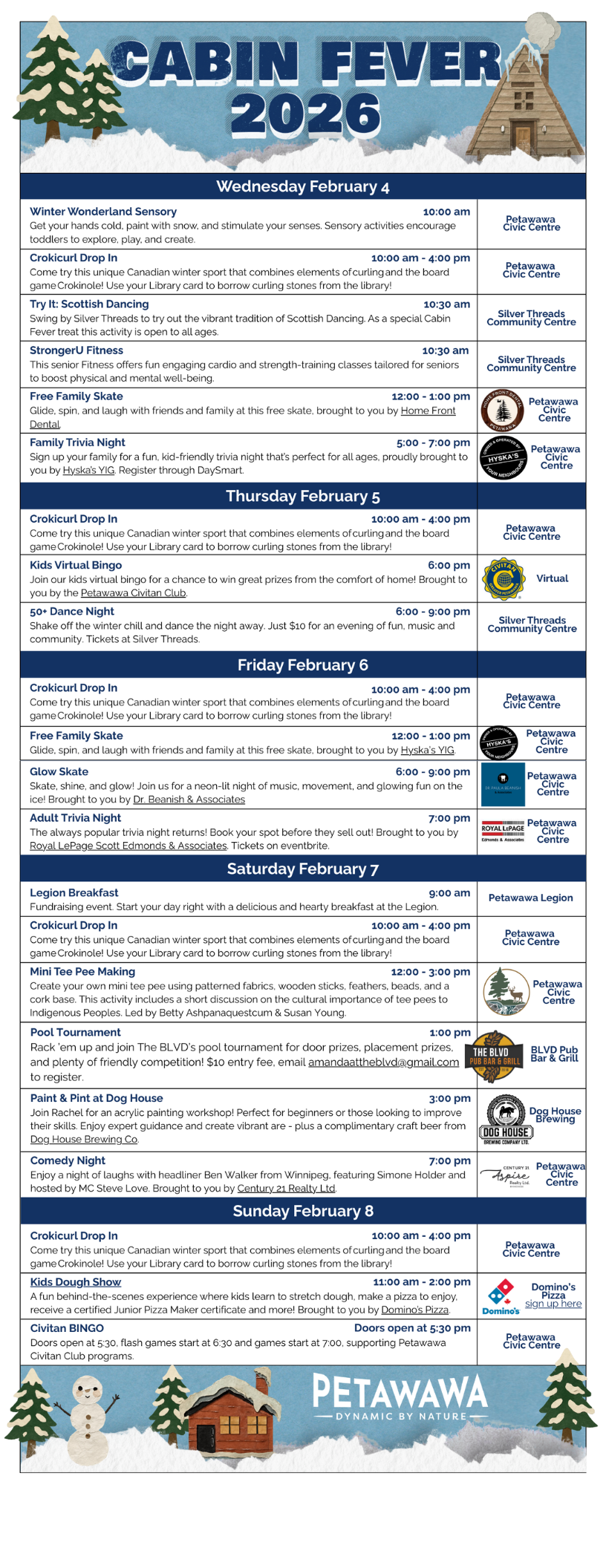 Cabin Fever Schedule